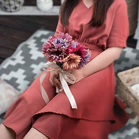 4 Colors Silk Gerbera Artificial Daisies flowers with 1 Vase Kraft Paper Bag